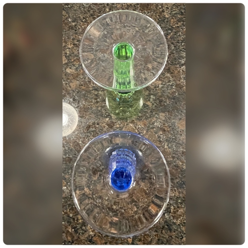 Set of Five-Mix & Match-Green & Blue Champagne Glasses-Hand Blown - Picture 8 of 11